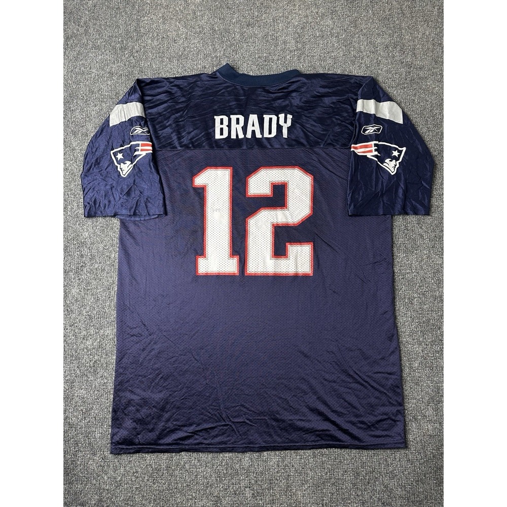 Mens NFL Reebok‎ New England Patriots Tom Brady #12 Jersey Blue, Size 2XL